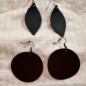 Elegant Black Leather Earrings Set